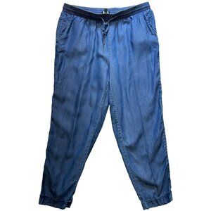 Jones New York Signature Women's Chambray Drawstring Pants Stretch Size L Blue